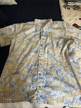 Columbia Blue and Yellow Floral Print Shirt